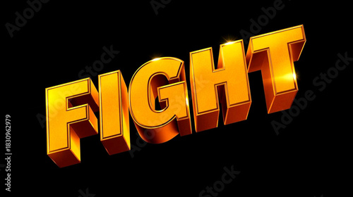 Golden 3d text fight rendered in bold font against a