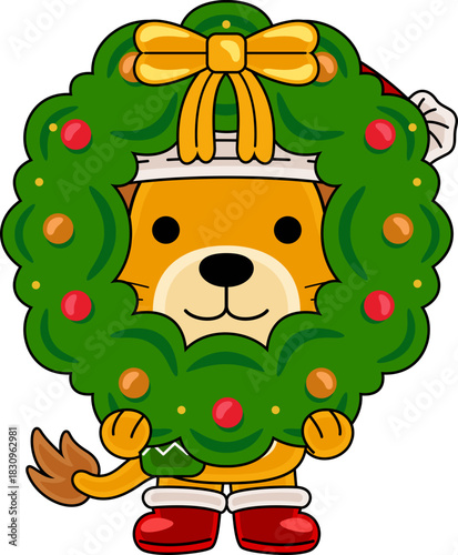 Cartoon Lion character celebrating Christmas