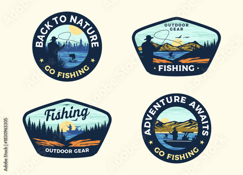 RETRO VINTAGE FISHING OUTDOOR ADVENTURE LOGO BADGE PATCH FOR HAT, T-SHIRT, STICKER
