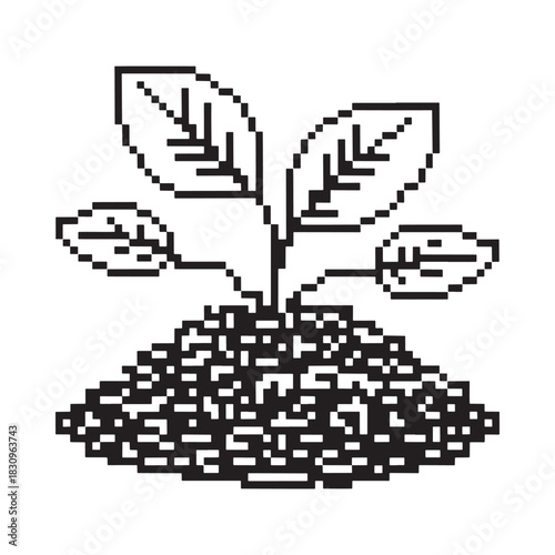 Pixel art sprout growing from soil pile