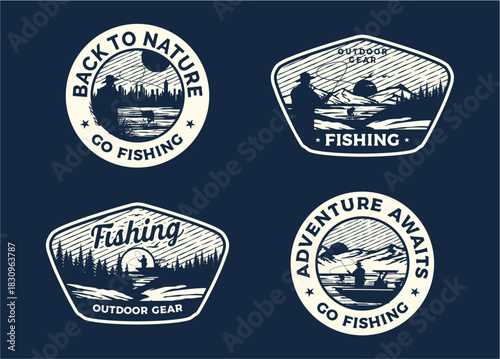 RETRO VINTAGE FISHING OUTDOOR ADVENTURE LOGO BADGE PATCH FOR HAT, T-SHIRT, STICKER
