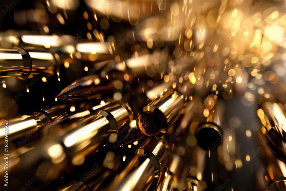 Fototapeta premium Big amount of pistol and rifle new bullets in pile. Neural network ai generated art