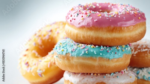 Wallpaper Mural Colorful Stack of Fresh Donuts with Pink, Blue, Yellow, and White Icing and Sprinkles Torontodigital.ca