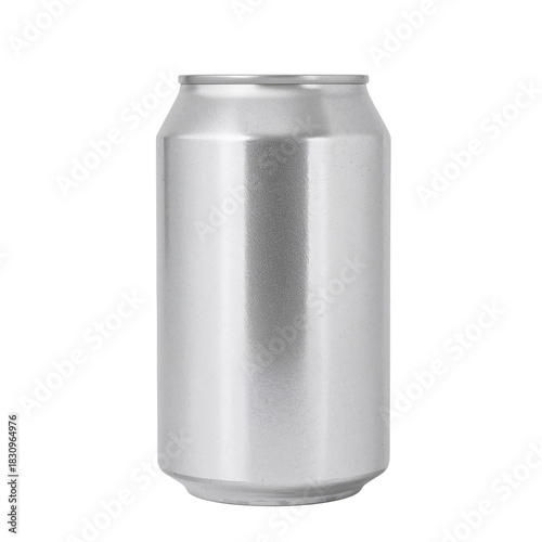Metal Can With Ribbed Design Standing Upright on a White Background During Da...