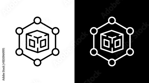 Blockchain White Icon Set Vector 
