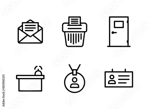 Mail Envelope Paper Shredder Office Door Reception Desk Visitor Badge Nameplate Icons