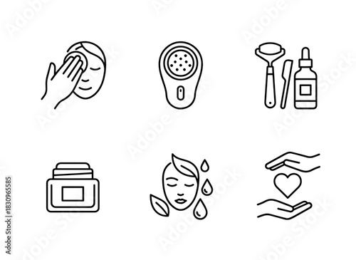 Makeup Removal Cleansing Brush Beauty Tools Cosmetic Jar Beauty Spa Skin Therapy Icons