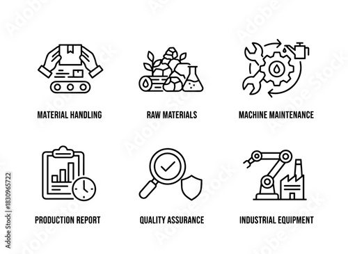 Material Handling Raw Materials Machine Maintenance Production Report Icons