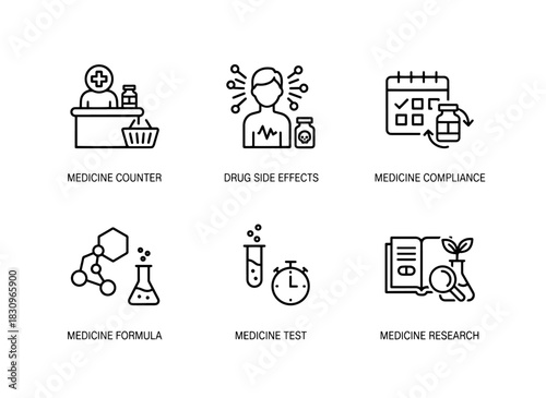 Medicine Counter Drug Side Effects Medicine Compliance Medicine Formula Icon Set