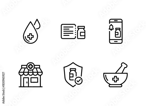 Medicine Drop Pharmacy Label Medicine Reminder App Drug Store Medicine Icon Set