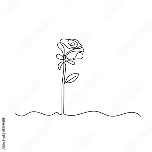 
Rose flower with continuous one-line drawing in minimalist outline style on a white background vector illustration


