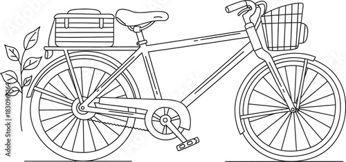 Vintage bicycle with basket and luggage carrier outline