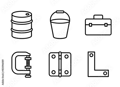 Metal Drum Metal Bucket Metal Toolbox Metal Clamp Metal Hinge Metal Icon Set