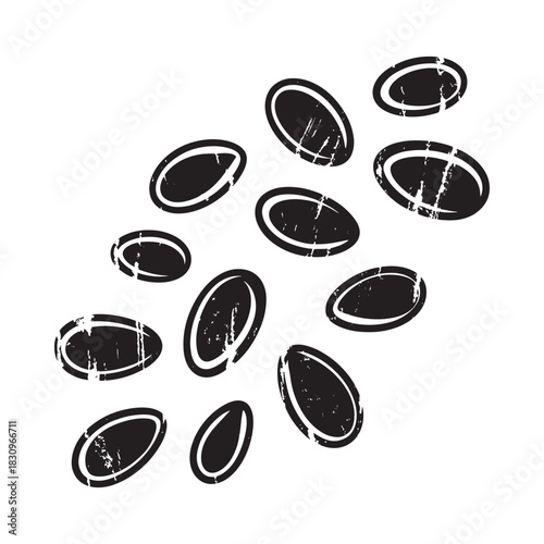 Abstract black oval shapes with textured grunge effect