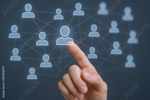 Human Resources Networking, Social Media Connections Concept with Hand Pointing to a Connected People Icon