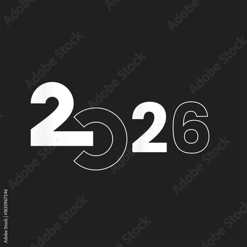 Modern “2026” New Year Typography Logo Design on Dark Background — Minimalist Futuristic White Gradient Numbers
