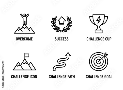 Overcome Success Challenge Cup Challenge Icon Challenge Path Challenge Goal Icon Set