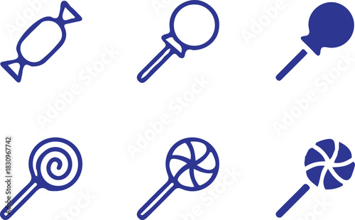 lollipop bule line icons set vector design 