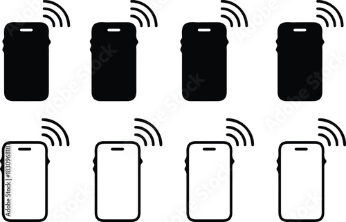 mobile phone black black line icons set vector illustration art 