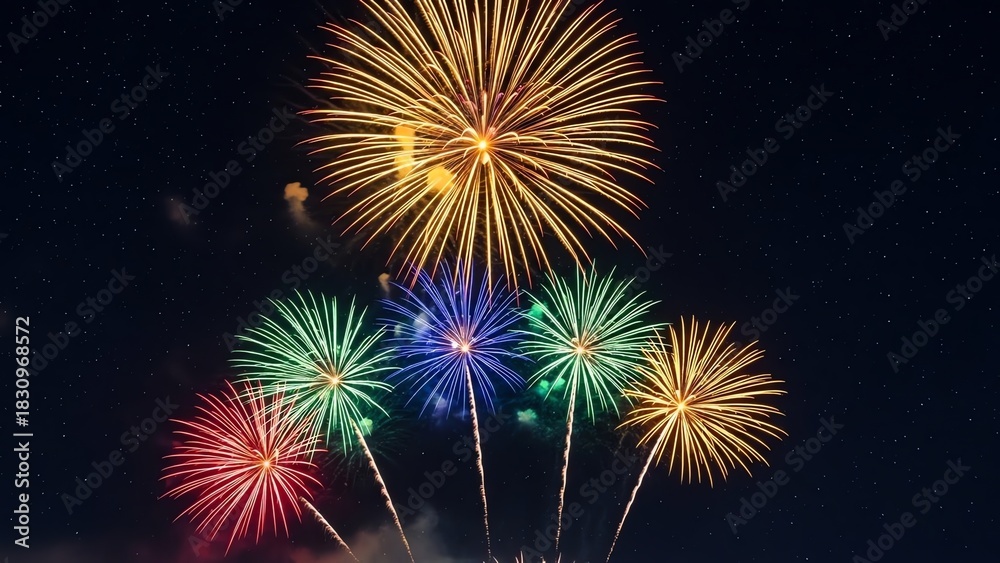 Fototapeta premium Fireworks display against dark night sky