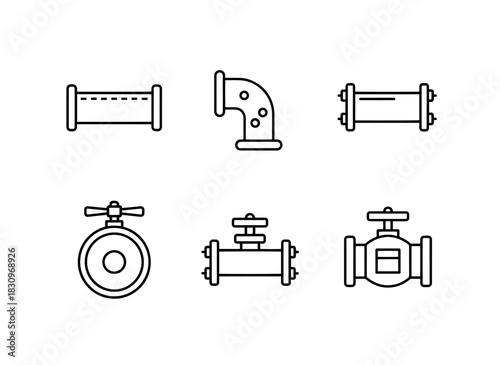 PVC Pipe Copper Pipe Steel Pipe Ball Valve Gate Valve Check Valve Plumbing Icon Set