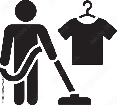 Person with vacuum cleaner and t shirt on hanger icon