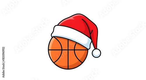 Basketball Wearing Christmas Hat on White Background – Festive Sports Concept