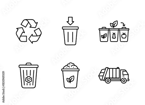 Recycle Symbol Recycling Bin Waste Sorting Trash Can Compost Bin Garbage Truck Icon Set