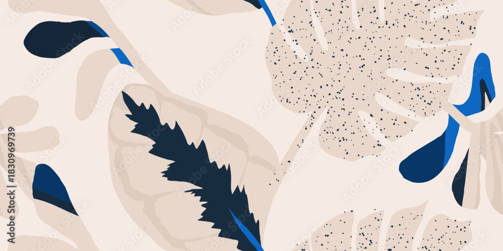 Fototapeta premium Abstract hand drawn leaves silhouette pattern. Botanical contemporary seamless pattern.