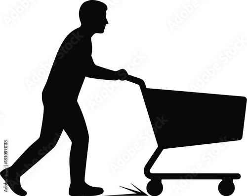 silhouette of a man pushing a shopping cart