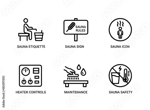 Sauna Etiquette Sauna Sign Sauna Icon Sauna Heater Controls Sauna Maintenance Minimal Icon Set