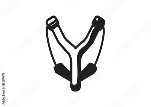 Black and white slingshot illustration on a clean white background style