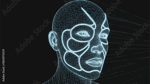 Digital Human Face Wireframe Technology Concept.