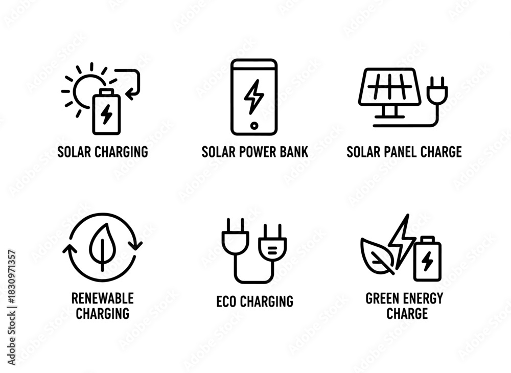 Fototapeta premium Solar Charging Solar Power Bank Solar Panel Charge Renewable Energy Eco Charging Icon Pack