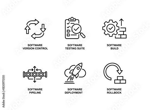Software Version Control Software Testing Suite Software Build Software Pipeline Icon Set