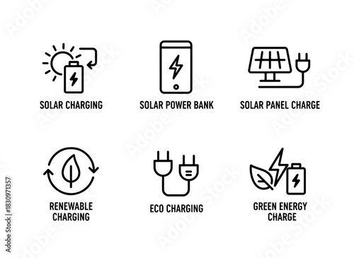Solar Charging Solar Power Bank Solar Panel Charge Renewable Energy Eco Charging Icon Pack