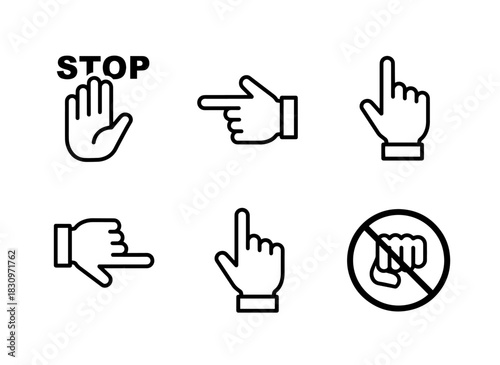 Stop Hand Palm Out Finger Point Left Finger Point Right Finger Point Up Finger Point Down Icon Set