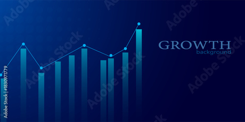Arrow Up dark blue background with business success growth graph chart. Abstract arrow growing up graph blue vector background. Arrows moving up investment strategy to success.