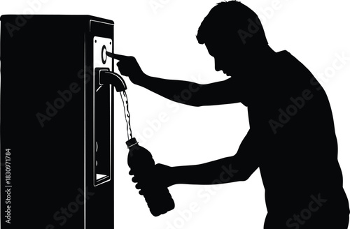 silhouette of a man filling bottle from water cooler
