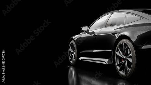 Luxury Black Sedan Side View on Dark Studio Background: Elegance, Power, and Premium Corporate Transportation