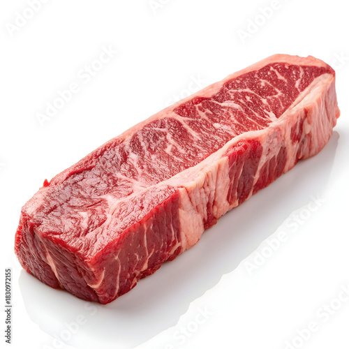 Raw steak strip isolated on white background showcasing fresh beef ingredient ideal for cooking, grilling, recipes,