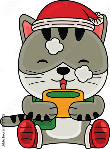 Cartoon Cat character celebrating Christmas