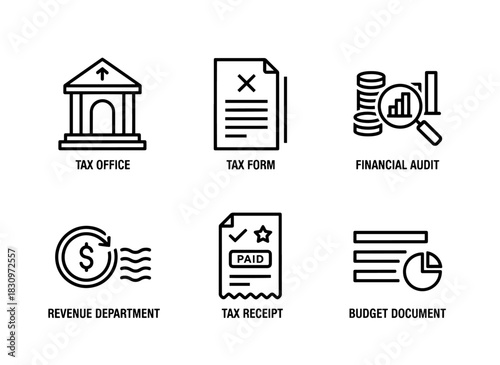 Tax Office Tax Form Financial Audit Revenue Department Tax Receipt Budget Document Icon Set