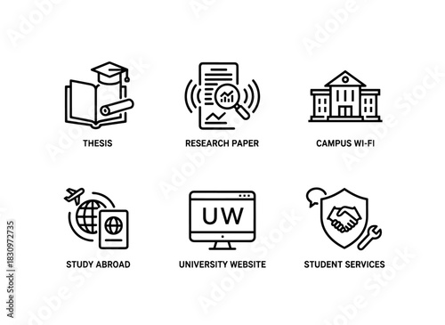 Thesis Research Paper Campus Wi Fi Study Abroad University Website Student Services Icon Set