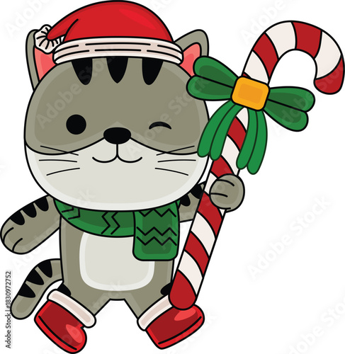 Cartoon Cat character celebrating Christmas