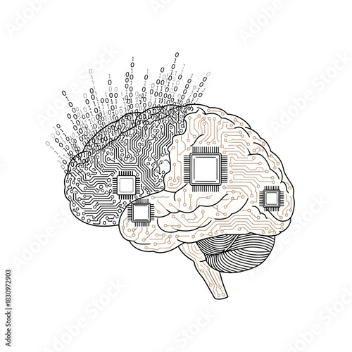 Artificial Intelligence Brain Concept: Modern AI Technology with Neural Network and Circuitry Design, Symbolizing Futuristic Innovation and Digital Transformation