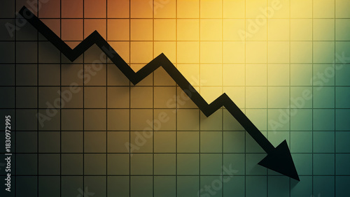 Shadowed financial downward graph contrasted with gradient background showing decline and loss concept