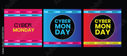 Cyber Monday Sale Banner Set — Modern Gradient Backgrounds, Bold Typography, Digital Promotion Graphic Templates