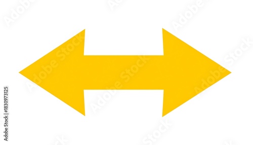Centered yellow double-headed arrow, pointing left and right. Isolated on a white background. Simple, clean image