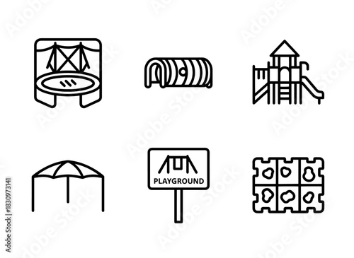 Trampoline Play Tunnel Play Structure Playground Shade Playground Sign Play Surf Minimal Bold Line Icon Set